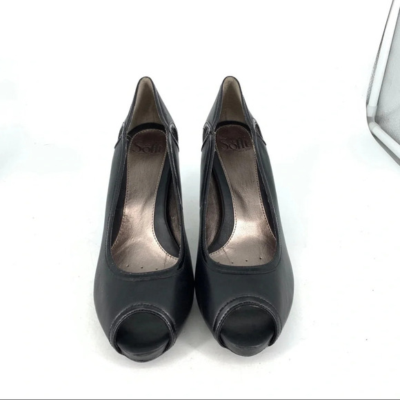 Sofft Women 9.5 High Heels Black Leather Peep Toe Slip On Shoes Career Pumps - Picture 3 of 10